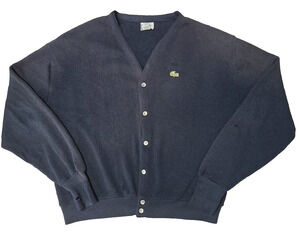 Vintage 70s/80s Izod Lacoste Cardigan Sweater Men's XL Navy Blue Orlon USA Made